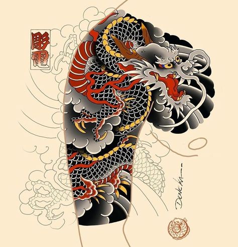 Tato Irezumi, Dragon Tattoo Chest, Dragon Half, Foo Dog Tattoo, Tattoo Japanese Style, Dragon Sleeve, Japanese Tattoo Symbols, Dragon Tattoo Art, Japanese Dragon Tattoo