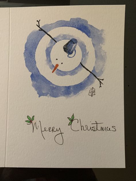 Home Made Christmas Cards Watercolour, Christmas Doodle Watercolour, Snowman Watercolor Christmas Cards, Watercolour Snowman, Watercolor Christmas Cards Candles, Cricut Christmas Cards, Cricut Christmas, Christmas Card Art, Watercolor Christmas Cards