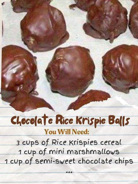 Recipe Today - Irresistible Chocolate Rice Krispie Balls 🍫🌟 Indulge your sweet tooth with these delightful Chocolate Rice Krispie Balls! They're a perfect blend of crispy, chewy, and chocolaty goodness that will leave you craving more. Plus, they're incredibly easy to make, making them the ideal treat for any occasion! Ingredients: 3 cups of Rice Krispies cereal 1 cup of mini marshmallows 1 cup of semi-sweet chocolate chips 2 tablespoons of unsalted butter 1 teaspoon of vanilla extract Pinch of salt Optional: colorful sprinkles for decoration Instructions: In a large mixing bowl, combine the Rice Krispies cereal and mini marshmallows. Set aside. In a microwave-safe bowl, melt the semi-sweet chocolate chips and unsalted butter in 30-second intervals, stirring in between until smooth and f Chocolate Rice Krispie Balls, Rice Crispy Balls, Rice Krispie Balls Recipe, Rice Krispie Balls, Chocolate Rice Crispy, Rice Krispies Cereal, Rice Krispie Cereal, Recipes With Marshmallows, Cup Of Rice