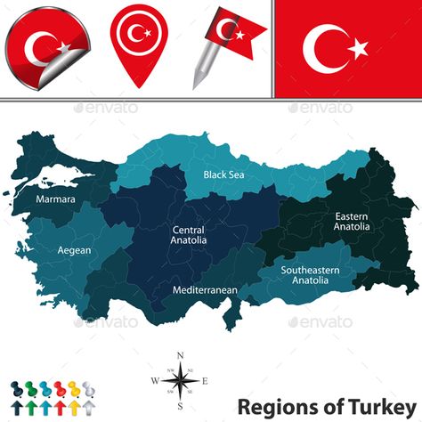 Map of Turkey with Regions Al Pacino Girlfriend, Map Of Turkey, Europe Flag, Turkey Country, Travel Icon, Vector Map, Map Vector, Historical Maps, Eastern Europe