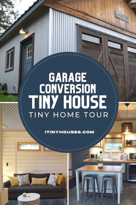 Converting A Garage Into An Apartment, Garage Turned Into Apartment, Open Concept Tiny House, Rustic Meets Modern, Big Area Rugs, Corrugated Metal Wall, Industrial Garage, Micro Cabin, Farmhouse Garage