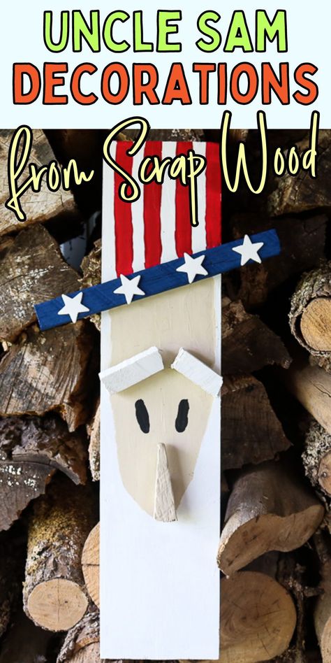 DIY uncle sam decor. How to make a fun uncle sam decoration. 4th Of July Fun, Red White And Blue Decor, White And Blue Decor, Summer Mantel, 4th Of July Decor, Woodworking Projects Furniture, Quick And Easy Crafts, Fourth Of July Decor, Wood Stars