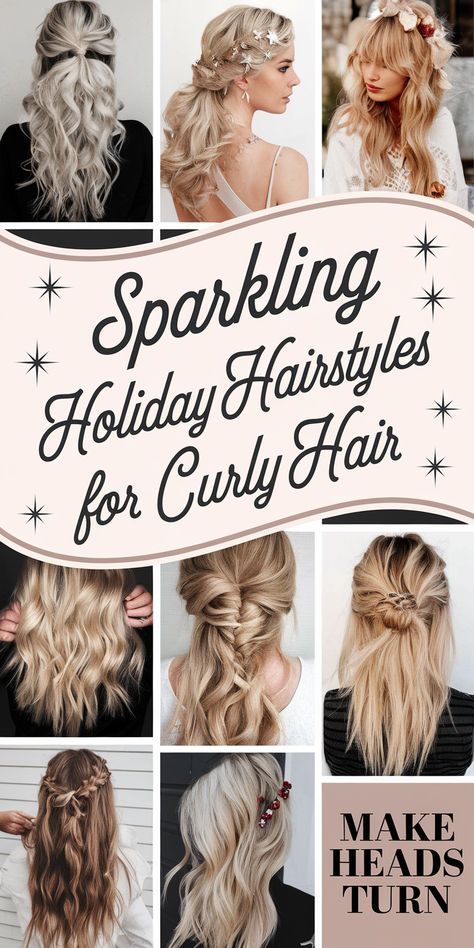 Christmas Hairstyles Curly Hair, Curly Holiday Hairstyles, Christmas Hairstyles For Curly Hair, Cute Christmas Hairstyles, Style Curly Hair, Side Ponytail, Sleek Bun, Cute Styles, Square Face Shape