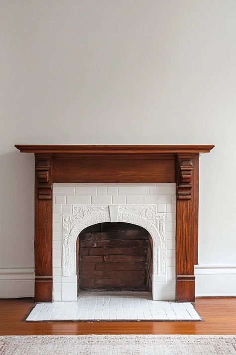 "Elevate your living room with a DIY Fireplace Makeover! 🛠️🔥 A great way to update your fireplace with your favorite styles and materials. 🌿✨ #FireplaceIdeas #DIYDecor #LivingRoomInspiration" 1900s Fireplace, Antique Brick Fireplace, Vintage Fireplace Mantle, Fireplace Surround Diy, Fireplace Redo, Diy Fireplace Makeover, Antique Brick, Vintage Fireplace, Victorian Fireplace