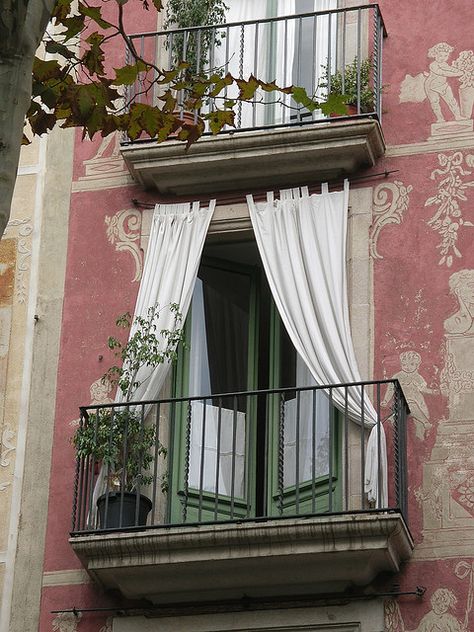 A Romantic Balcony | by **Mary** | via chandeliersatnight Balcony, Apartment, Curtains, Building, White