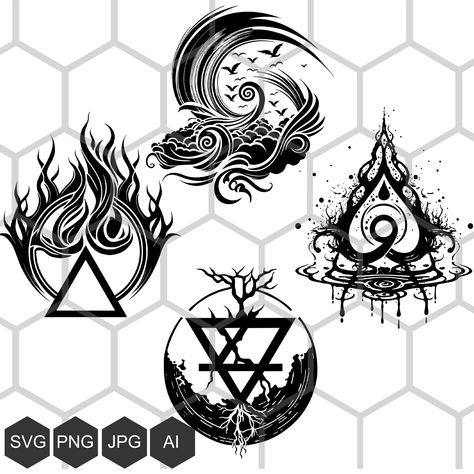 Magick Tattoo, Alchemy Elements, Fire Svg, Element Tattoo, Arte Viking, Elements Tattoo, Elixir Of Life, Philosopher's Stone, Witch Tattoo