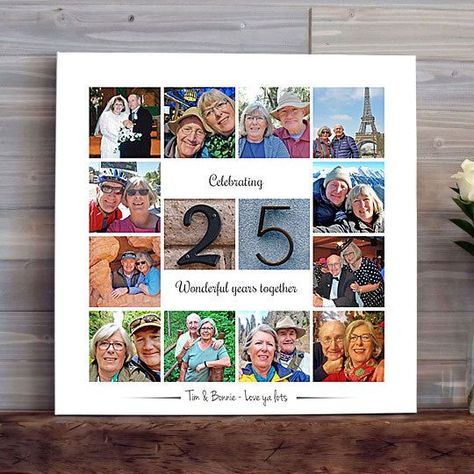 25th Anniversary Photo Collage Canvas - 20 x 20 inch 25th Anniversary Photo Frame, Photo Collage Design Layout Frames, Wedding Anniversary Photo Frame Ideas, Couples Photo Collage, Photo Collage Ideas, Anniversary Photo Collage, Anniversary Collage, Collage Gifts, Wedding Photo Collage