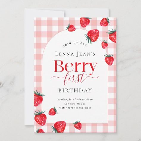 Create your own Invitation | Zazzle Berry First Birthday Twins, My Berry First Birthday Invitation, Berry First Birthday Party Ideas, Berry First Birthday Photoshoot, My Berry First Birthday, Berry First Bday, Pink Birthday Theme, Berry First Birthday Party, Berry First Birthday Invitation