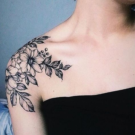 Shoulder Tattoo Birds And Flowers, Dainty Floral Shoulder Tattoo, Collarbone Coverup Tattoo, Sakura Tattoo Shoulder, Botanical Shoulder Cap Tattoo, Upper Shoulder Tattoos, Front Shoulder Tattoos For Women Unique, Tattoo Of A Tattoo, Women Shoulder Tattoo Ideas Unique