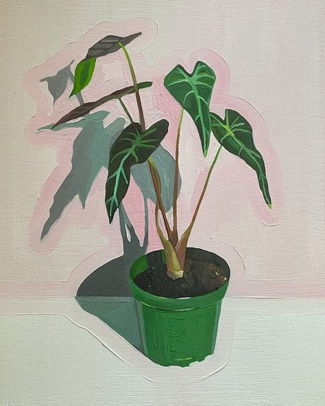 Oil Pastel Plants, Plant Painting Simple, House Plant Painting, Plant Painting Acrylic, Houseplant Painting, Plant Oil Painting, Amber Mark, Painted Plants, Plant Paintings