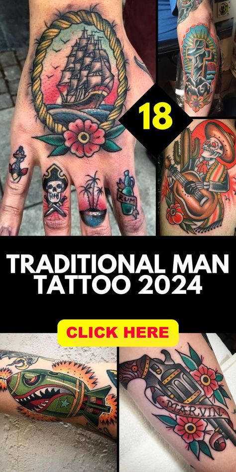 The traditional man tattoo 2024 is more than just ink; it's a symbol of artistic expression and a connection to American roots. Embrace the cool, dark aesthetic of old school design and let your chest or back become a canvas for timeless art. With unique flash sheets and bold stencils, you can create a one-of-a-kind masterpiece that tells your story. American Traditional Tattoo Ideas Men, Traditional Men Tattoo, American Traditional Men’s Tattoo, Masculine Traditional Tattoos, Back Tattoo Men Traditional, Traditional Style Tattoo Men, American Traditional Tattoo Sleeve Men, Manly American Traditional Tattoos, Old School Tattoo Men Ideas