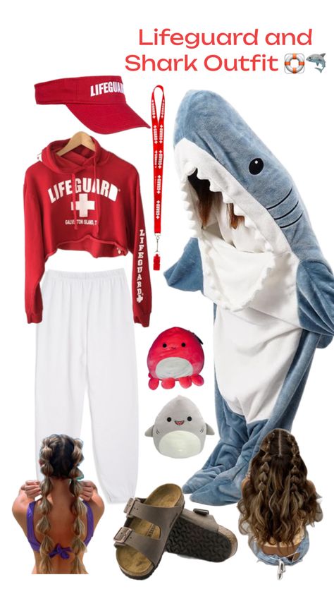 Lifeguard Halloween, Two Person Halloween Costumes, Lifeguard Costume, Shark Outfit, Shark Costumes, Pinterest Party, Halloween Costume Ideas, Costume Ideas, Halloween Costume