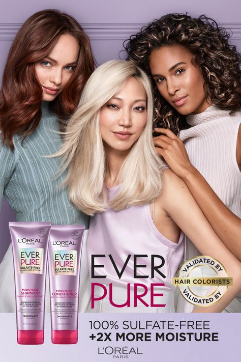 Hair Color Ads, Sulfate Free Shampoo And Conditioner, Hair Campaign, Pink Shampoo, Hair Ads, Hair Colour Design, Hair Photography, Editorial Hair, Moisturizing Conditioner