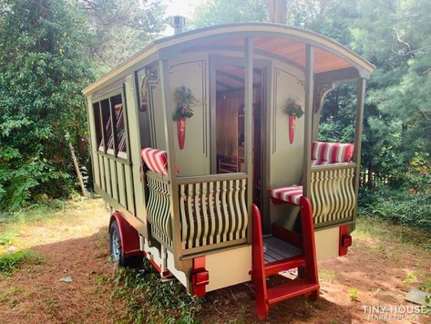 Whimsy Wagon: Handcrafted Caravan For Sale Tiny House Company, Tiny House Talk, Caravans For Sale, Tiny House Community, Trailer Camper, Micro House, Built In Seating, Tiny Houses For Sale, Tiny House Cabin