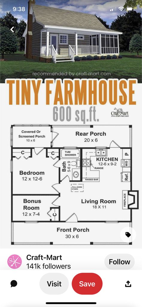 Mother In Law Cottage, Tiny Farmhouse, In Law House, Granny House, Small Cottage House Plans, Unique House Plans, Little House Plans, Small House Floor Plans, Tiny House Floor Plans