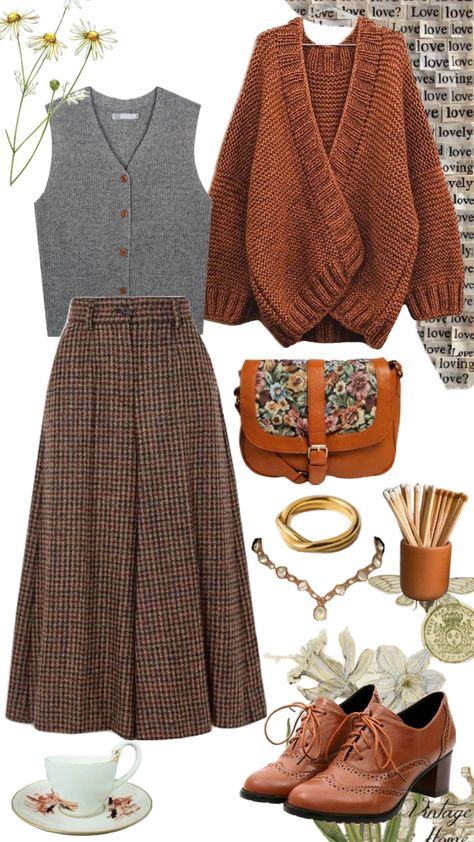 Warm Fall Romantic Outfit Fancy Nancy Aesthetic Outfits, Modest Dark Academia Outfit, Eclectic Winter Outfit, Winter Capsule Outfits, Romantic Capsule Wardrobe, Western Whimsical, Fall Cottagecore Outfits, Quickweave Hairstyles, Diamond Face Shape Hairstyles