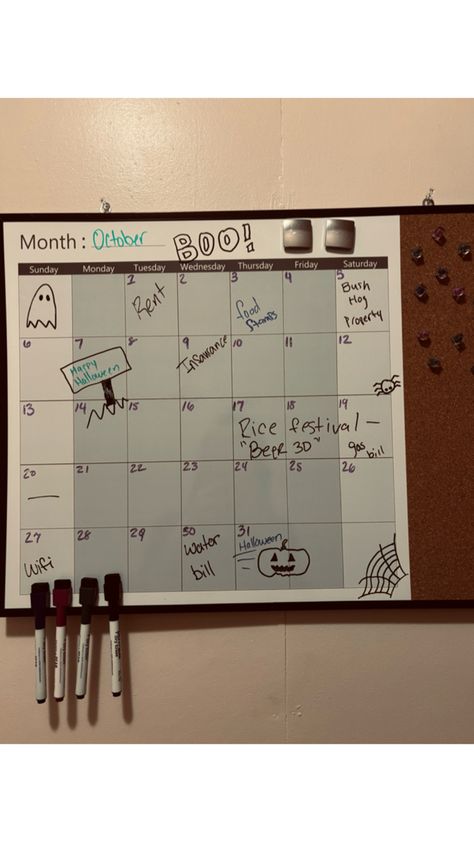 Halloween themed 🎃 Halloween White Board Calendar Ideas, Cute Halloween Calendar Ideas, October Themed Calendar, October Halloween Movie Calendar, Halloween Weekly Planner, Gas Bill, October Calendar, Water Bill, Monday Tuesday