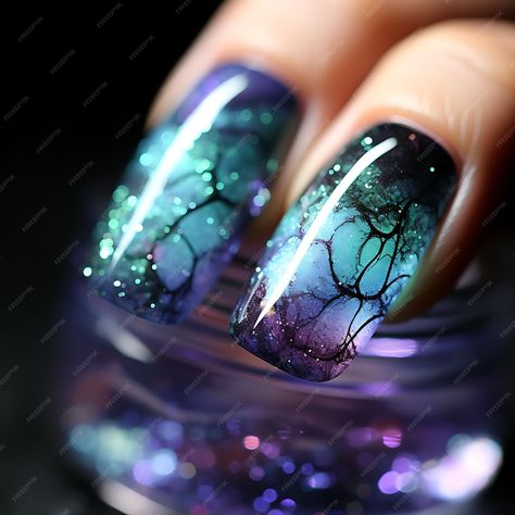 Premium AI Image | Aurora Borealis Nails Design Iridescent Colors Bokeh Effect Concept Idea Creative Art Photoshoot Aurora Borealis Nails Design, Aurora Borealis Nail Art, Aurora Nails Design, Aurora Borealis Nails, Northern Lights Nails, Art Photoshoot, Aurora Nails, Witchy Nails, Light Nails