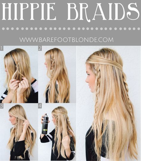 Easy Hippie Hairstyles, Hippie Hairstyles, Hairstyle For School, Braided Hairstyles For School, Hippie Braids, Hairstyles With Braids, Curly Afro Hair, 2017 Hair Trends, Women Haircuts