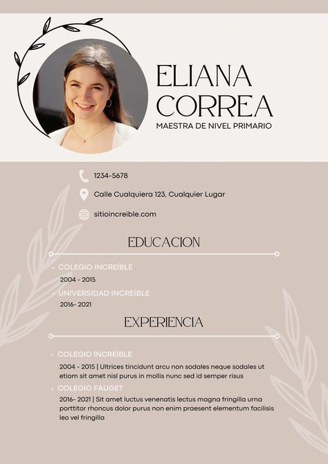 Currículum Vitae Elegante Marrón - Templates by Canva Curriculum Vitae Template, Muscular Endurance, Tiger Pictures, Phone Wallpaper Patterns, Curriculum Vitae, Resume Writing, Improve Health, Resume Template, Resume Templates