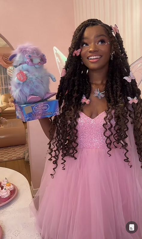 Fairy Braids, Black Fairy Aesthetic, Princess Picnic, Black Fae, Disney Tiana, Princess Braid, Pixie Braids, Soft Girl Makeup, Cute Box Braids Hairstyles