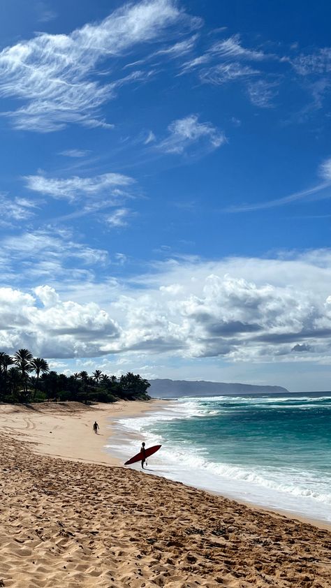 A surfer standing looking at the Pacific Ocean in Oahu, Hawaii. Best Beaches In The World, Oahu Beaches, North Shore Hawaii, Surf Aesthetic, Beach Art Painting, North Shore Oahu, Hawaii Surf, Hawaii Life, Beaches In The World