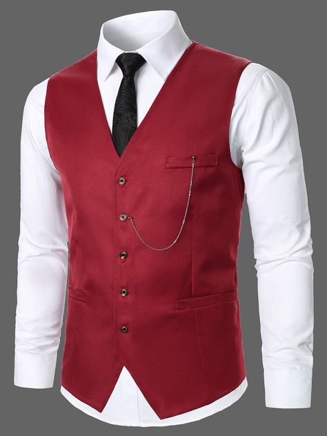 Red Vest Outfit Men, Vest Coat For Men, Red Vest Outfit, Vest Outfits Men, Vest Outfits For Women, Plain Vest, Men Chain, Men's Waistcoat, Mens Suit Vest