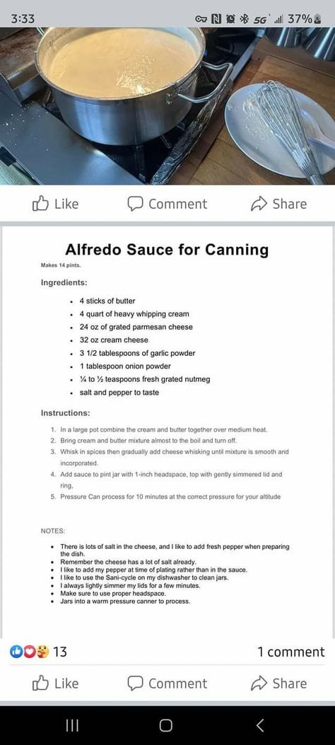 Canning Alfredo Sauce, Diy Canning, Goat Milk Recipes, Pressure Canning Recipes, Canning Kitchen, Home Canning Recipes, Canning Food Preservation, Homemade Pantry, Canned Food Storage