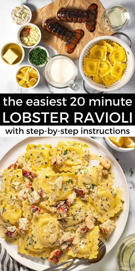 Lobster Ravioli Recipe, Lobster Ravioli Sauce, Layered Lasagna, Garlic White Wine Sauce, Ravioli Recipes, Ravioli Sauce, Lobster Ravioli, Ravioli Recipe, Lobster Meat