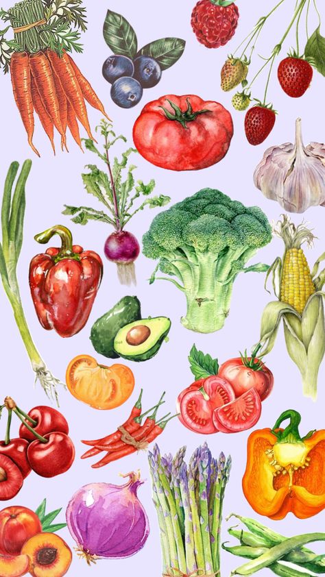 #wallpaper #veggie #fruit Vegetable Drawing, Vegetable Painting, Christian Quotes Wallpaper, Food Sketch, Aesthetic Fonts, Fruit Illustration, Art Club, Food Illustrations, Pictures To Draw