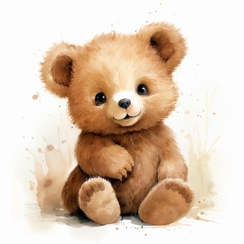 Watercolor Bear Illustration, Cute Baby Animals Drawings, Baby Bear Drawing, Cartoon Bear Drawing, Bear Illustration Art, Cute Bear Illustration, Teddy Bear Illustration, Baby Animal Drawings, Baby Teddy Bear