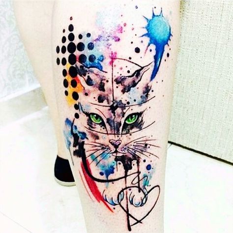 Tattoo uploaded by Tara | #abstract #cat | 160827 | Tattoodo Loki Tattoo, Cat Lover Tattoo, 2016 Tattoo, Watercolor Cat Tattoo, Tatuaje Trash Polka, Cat Portrait Tattoos, Tatoo 3d, Watercolor Tattoo Ideas, Cat Tattoo Design