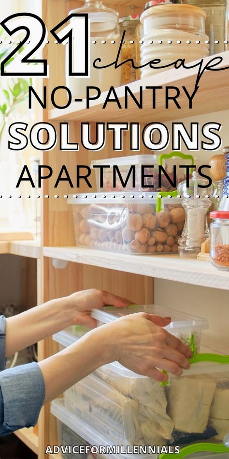 Food Storage Cabinet Small Spaces, Diy Pantry For Apartment, Storage With No Pantry, Kitchen Storage With No Pantry, Kitchen Organization Ideas No Cabinets, No Storage Apartment, No Pantry Ideas Storage, Small Space Food Storage, No Storage Kitchen