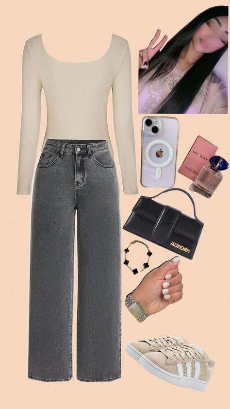 #ootd #outfit #beige #inspiration #jacquemus #campus #makeup #nails #zara #jeans #iphone #perfume #vancleef #body Beige Campus 00s Outfit, Beige Inspiration, Outfit Campus, Outfit Beige, Campus Outfit, School Campus, Beige Outfit, Zara Jeans, Polyvore Outfits