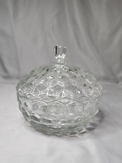 Vintage Fostoria American Clear Cut Glass Candy Dish w/ LID  5-1/2" x 5" Fostoria American, Fostoria Glass, Glass Candy Dish, Glass Candy, China Patterns, Candy Dish, Candy Dishes, Cut Glass, Candy