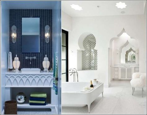 5 Outstanding Bathroom Vanity Designs that You'll Love | Decoración oriental, Decoración de unas, Casas Moroccan Bathroom Ideas, Moroccan Style Bathroom, Moroccan Inspired Bathroom, Mediterranean Bathroom, Moroccan Riad, Moroccan Bathroom, Style Marocain, Moroccan Homes, Moroccan Interiors