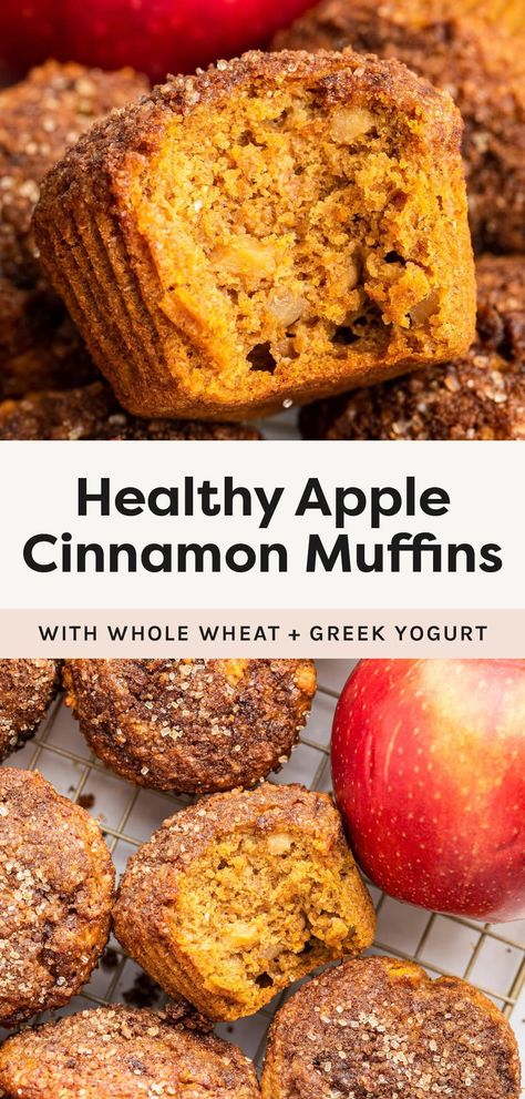 These healthy apple cinnamon muffins are made with a blend of whole wheat and all-purpose flour. They're loaded with fall flavor and extra moist thanks to pumpkin! Apple Breakfast Muffins, Apple Crisp Muffins, Healthy Apple Cinnamon Muffins, Gluten Free Apple Muffins, Healthy Muffins For Kids, Pumpkin Apple Muffins, Apple Muffins Healthy, Fall Muffins, Almond Flour Muffins