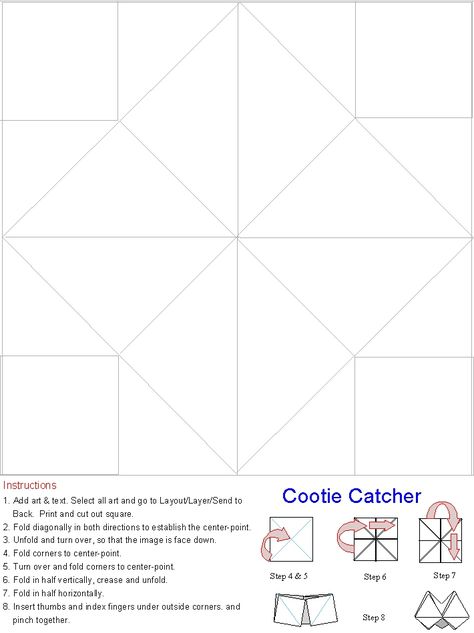 Blank paper fortune teller (cootie catcher) template-good for Girl Scout ice breakers or learning about cookies. Minecraft Fortune Teller, Brownie Quest Journey, Cootie Catcher Template, Paper Fortune Teller, Fortune Teller Paper, Cootie Catcher, Girl Scout Activities, Scout Activities, Girl Scout Ideas