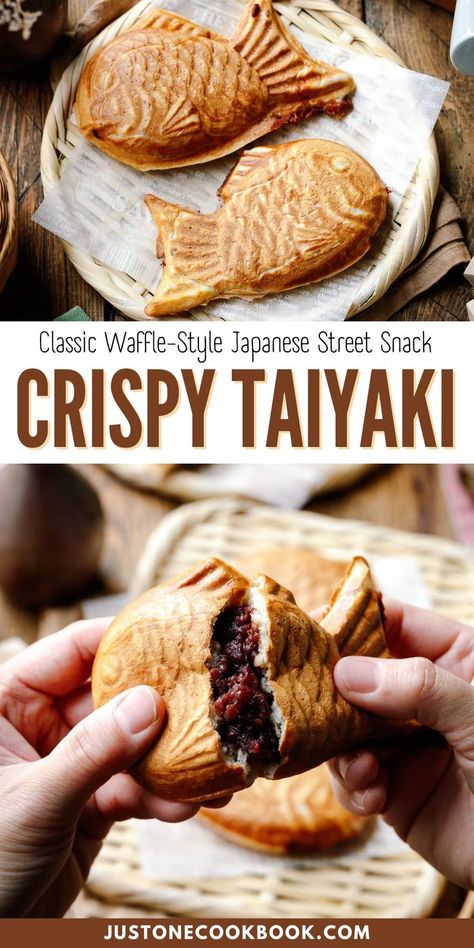 Indulge in the beloved Japanese street snack, Crispy Taiyaki, a warm, fish-shaped pastry filled with sweet red bean paste. With an eggless batter for a super crisp texture, this authentic recipe brings the festival treat to your home anytime. Discover the joy of making this waffle-like delight! Red Bean Dessert, Japanese Pastries, Japanese Dessert Recipes, Sweet Red Bean Paste, Easy Japanese Recipes, Sweet Red Bean, Dessert Recipies, Red Bean Paste, Street Vendor