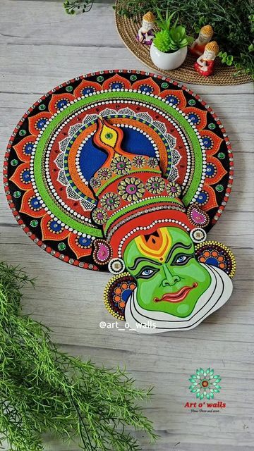 Kadakali Painting, Kathakali Painting, Kathakali Face, Home Wall Painting, Onam Festival, Wall Art Tutorial, Festival Ideas, Kerala Mural Painting, Lippan Art