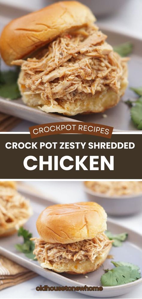 This delicious shredded chicken is perfect for chicken tacos, chicken salad or sandwiches and is a crowd favorite. Everyone always asks for the recipe for this shredded chicken! Shredded Pork Crockpot, Best Shredded Chicken, Crock Pot Shredded Chicken, Crock Pot Sandwiches, Shredded Chicken Recipe, Shredded Chicken Sandwiches, Tacos Chicken, Shredded Chicken Crockpot, Slow Cooker Salsa Chicken