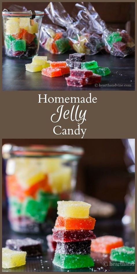 This jelly candy recipe is a fun gift for anyone who has a sweet tooth. Made with gelatin, sugar and flavored drink mix, to make a sweet and tasty treat. #gummies #recipes #HandmadeGifts Jelly Sweets Recipe, Homemade Jelly Candy, Gluten Free Candy Recipes, Fruit Jellies Candy, Gummies With Jello, How To Make Jelly Fruit Candy, Making Gummies With Gelatin, Healthy Jello, Jelly Candy Recipe