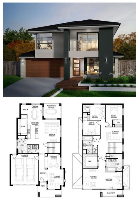 Two Story House Design, Exterior Drawing, Two Story House, House Exterior Colors, Exterior Modern, Building Plans House, Building House Plans Designs, Garage House Plans, House Plan Gallery