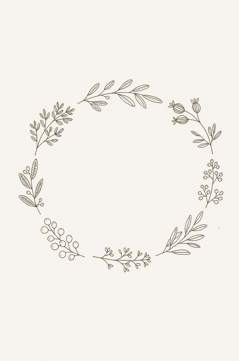 Hand Embroidery Wreath, Embroidery Patterns Flowers, Ryn Frank, Botanical Wreath, Cat Embroidery Design, Arte Doodle, Wreath Illustration, Cat Embroidery, Wreath Drawing