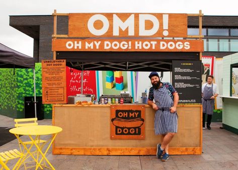 Oh My Dog! - KERB - The Best of London Street Food London Street Food, Food Stand Design, Street Food Design, Food Stall Design, Food Counter, Street Food Market, Food Kiosk, Stall Design, Noodle Bar