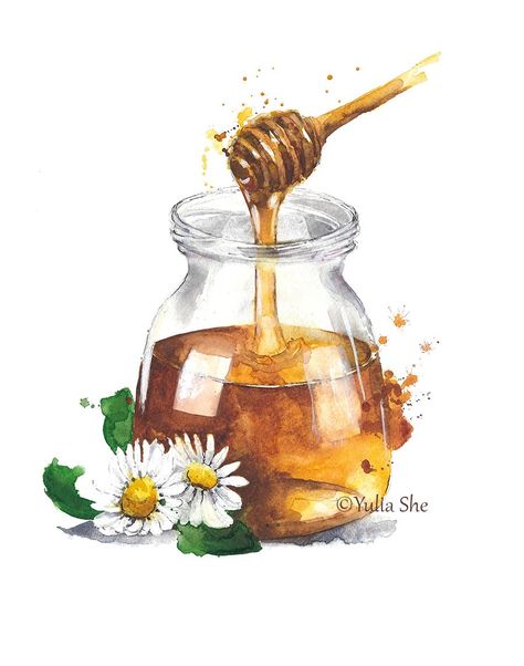 Honey Art, Watercolor Food, Female Art Painting, Writing Art, Bee Art, Food Drawing, Food Art, Art Sketches, Painting & Drawing