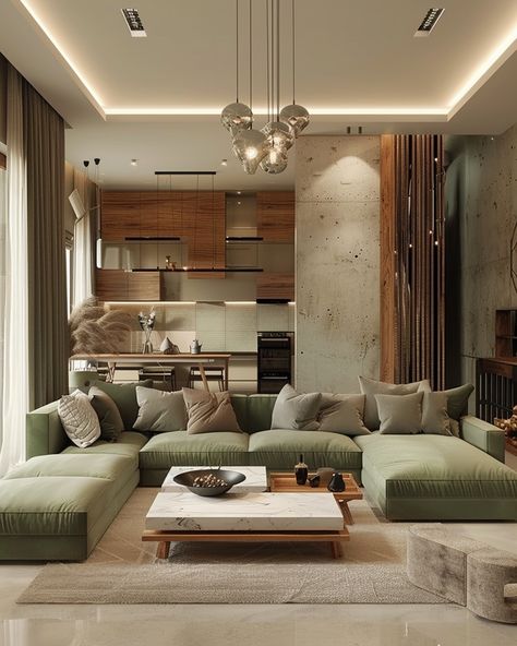 Cozy Sage Green Living Room, Traditional Sofas Ideas Living Room, Sage Green Living Room Ideas, Sage Room, Green Living Room Ideas, Sage Green Living Room, Modern Wooden House, Kitchen Sofa, Green Living Room