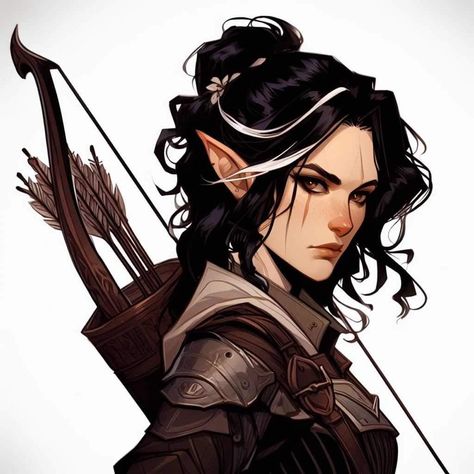 Elf Ranger Aesthetic, Half-elf Fighter Female, Wood Elf Rogue Female Dnd, Dark Elf Female Character Design, Hexblood Dnd Character Female, Half Elf Rogue Female, Dnd Female Ranger, Elf Ranger Female Dnd, Elf Rogue Female Dnd