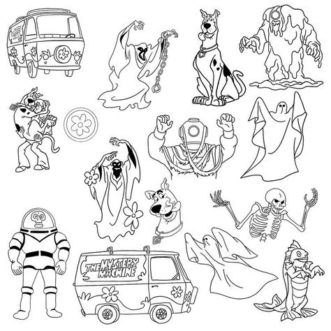 Scooby Doo Flash Art, Scooby Doo Line Art, Cryptid Flash Tattoo, Scooby Doo Flash Tattoo, Scooby Doo Tattoo Design, Spooky Disney Tattoo, Simple Cartoon Tattoos, Scooby Doo Drawings, Nostalgia Tattoo Ideas