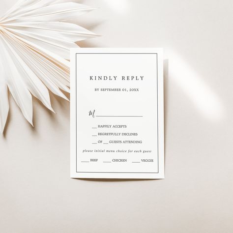 Minimalist Dinner, Wedding Day Invitations, Dinner Choices, Black And White Typography, Free Birthday Card, Wedding Response Cards, Minimalist Typography, White Minimal, White Typography